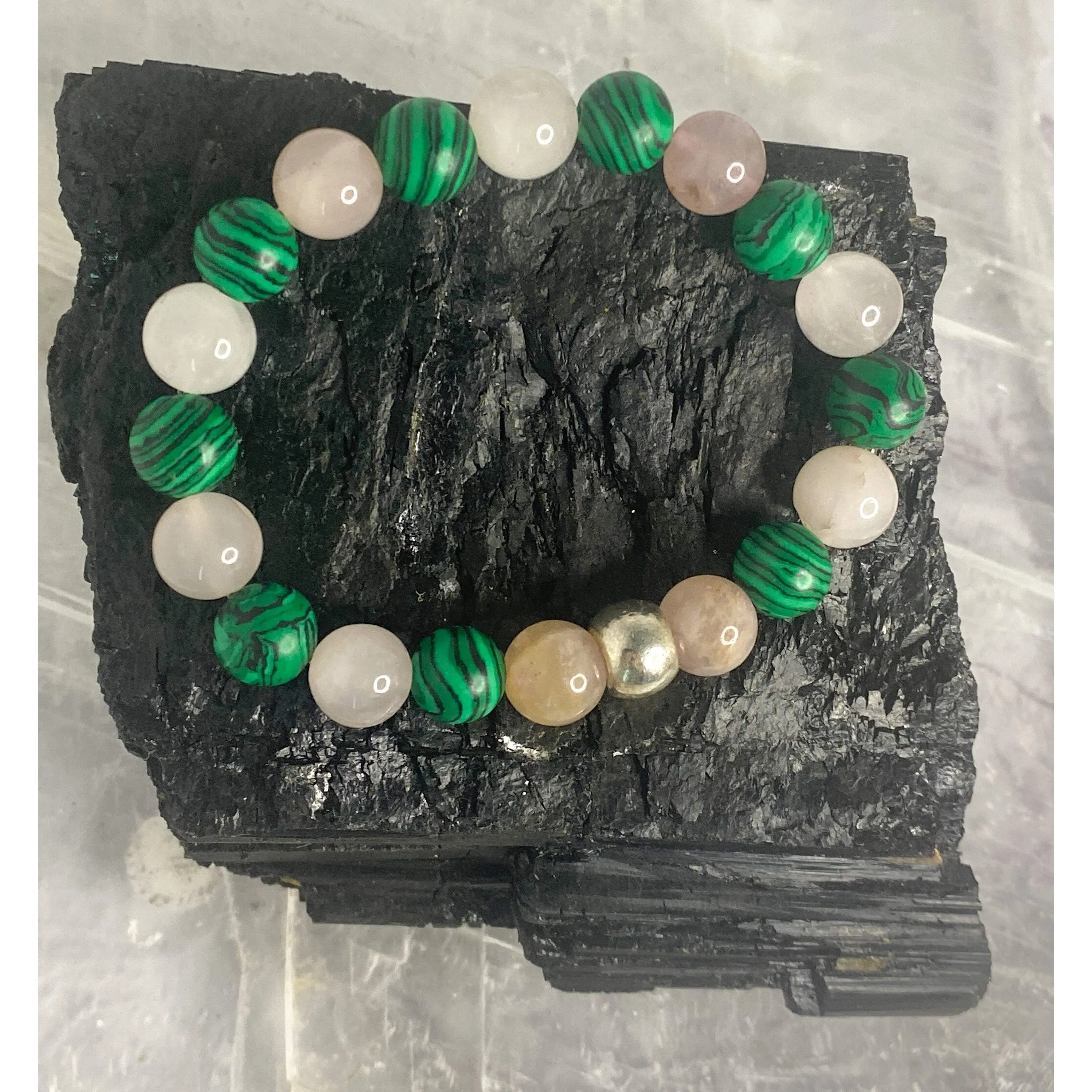 Rose Quartz & Malachite Heart Chakra Balancing Bracelet