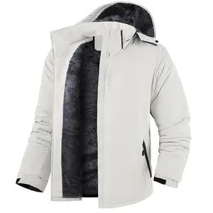 Men's Thermal Lined Fleece Softshell Jacket, Hooded Menswear Outdoor Coat for Autumn and Winter, Thermal Lined Jacket Casual Ivory White