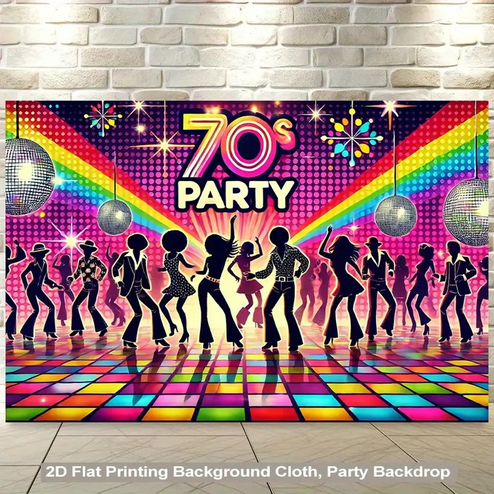 1pc 2D Flat Isco Hangable Durable Hanging Backdrop Banner - Vintage 70s Disco-Style Neon Glow Glam Effect (Requires Electricity), Easy-Hang Wallpaper-Like Poster Decoration for Birthday, Club Events