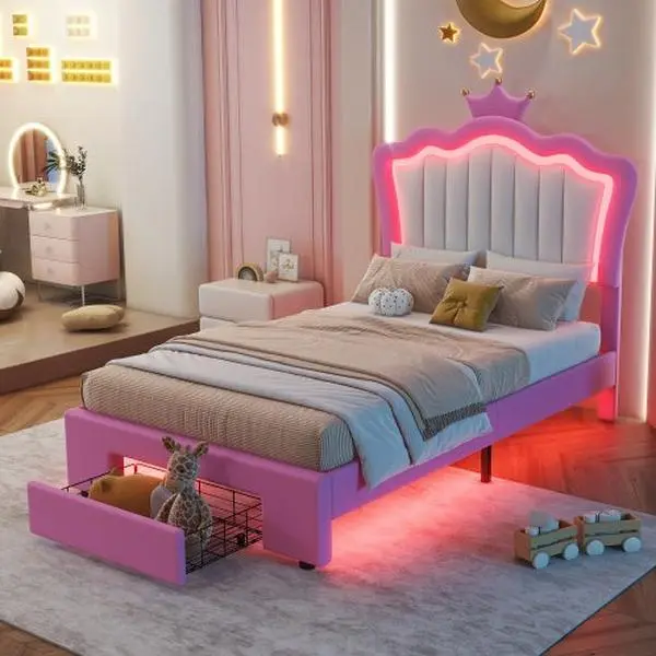 Twin Bed Princess Crown Frame + Headboard