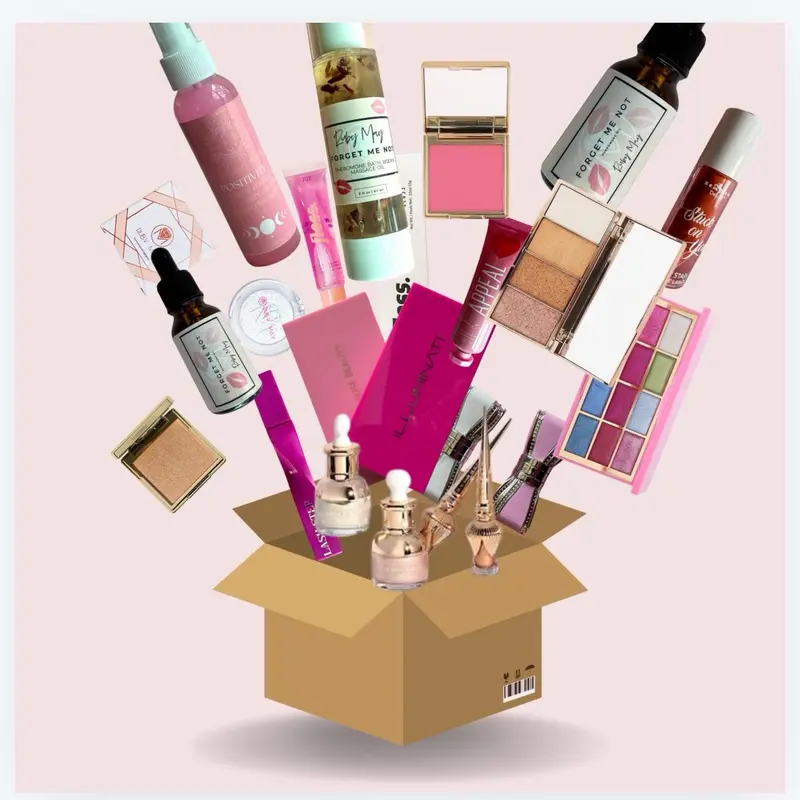 DELUXE Customizable Ruby 17-20 Item Cosmetic Box Bundle - Face Makeup Set, All Skin Types, Mica Powder, Multi-Color Makeup Products, Eyeshadow, Lipgloss, Brow Products, Brush, Mascara, Blush, Setting Spray, Lash Essentials, Ships from California