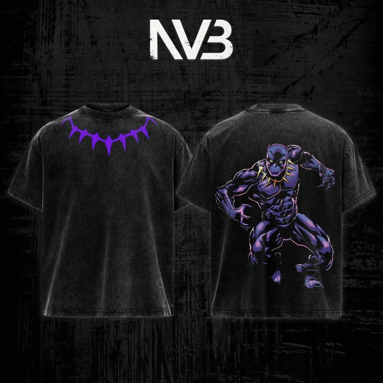 Panther "T’Challa" King of Wakanda Superhero MCU Comics Edition Double Printed Oversize Lightweight Acid Washed Tee TV Series Graphic Design Top Cotton Streetwear Comic Superheroes T-Shirt Clothes Menswear Womenswear 8T4