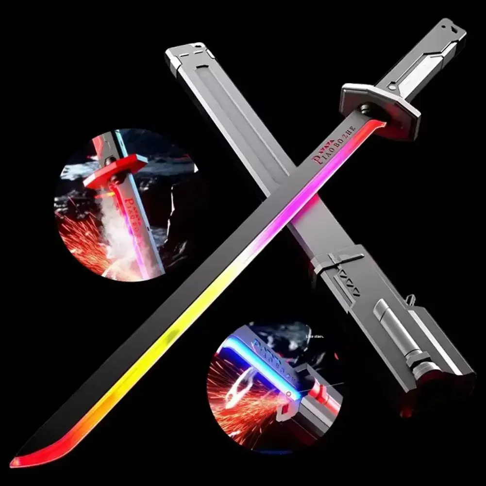 Interstellar Glowing Blade Samurai Lightsaber Stick Sword, 8-Color LED Modes, Spark & Fog EffectsType-C Rechargeable, 31.5in, Black Technology Design,  Toy,  Blade Swords, Samurai Swords light saber mist cyberpunk light effect proffie