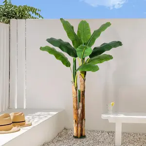 Artificial Banana Tree, 5/6/7FT Faux Banana Tree with Grey Planter, Artificial Plants with Faux Banana Leaves Plant for Home Office Decor