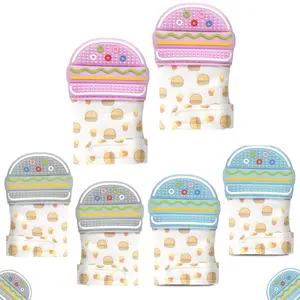 2Pack Silicone Teething Mitt, Hamburger Baby Teething Toy for 0-6 6-12 Months, Food Grade Silicone Infant Teething Mitten, BPA-Free Baby Chew Toys for Pain Relief, Sucking Needs