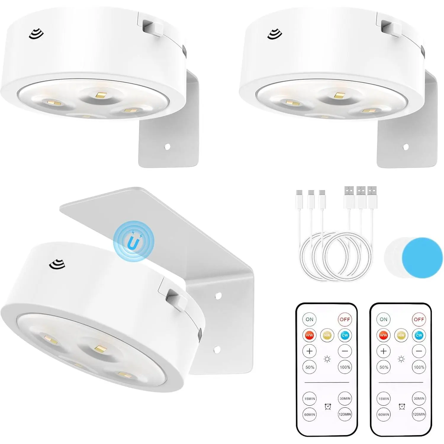3 Pack Picture Lights for Wall, Rechargeable  Operated wall lights, Picture Frame lights with 3 Lighting Modes,   Painting Light with Remote Control Timer (White, 3 Pack)