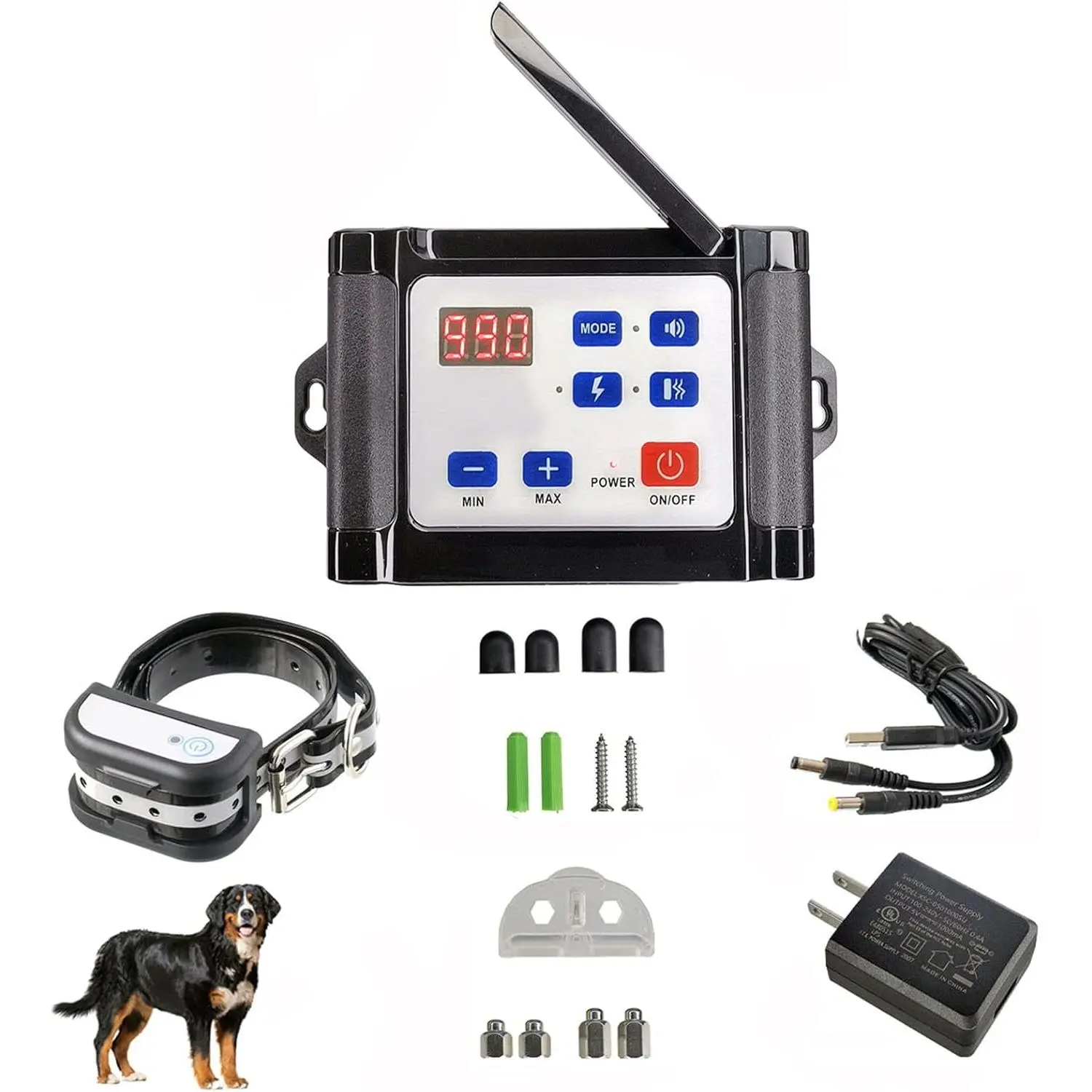 Electric Wireless Dog Fence, Pet Containment System Dog Boundary Container, Adjustable Range Up to 1640 Feet, Vibration & Shock, Waterproof Training Collar Receiver, Suitable for All Dogs