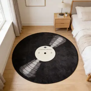 Vintage Vinyl Record Round Rug, Stain-Resistant, Non-Slip, Washable, Music Lover Decor, Home Decor Rug, Living Room, Bedroom, Kitchen Mat, Non Slip Rugs