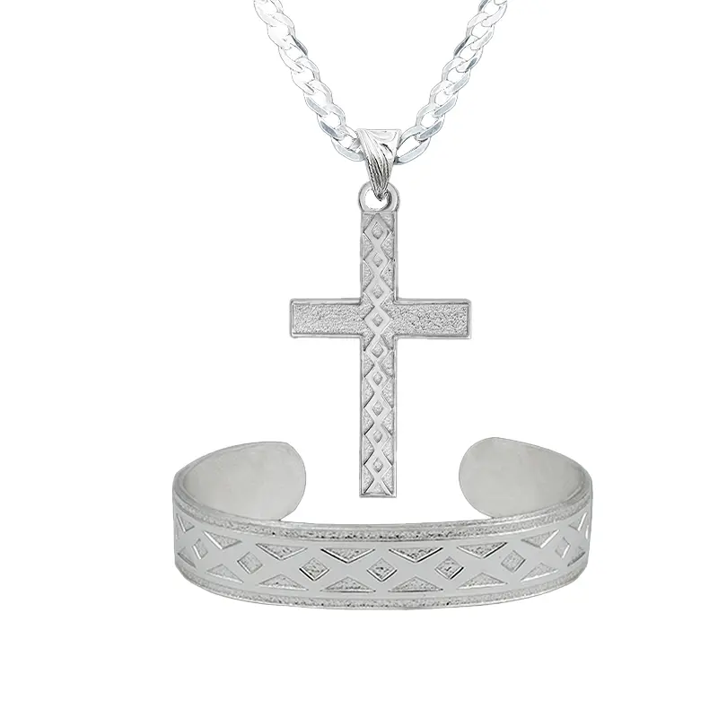 Men's Western-Inspired Jewelry Set - 2-Piece Accessories Set with Cross Pendant, Men's Jewelry for Western Style Looks
