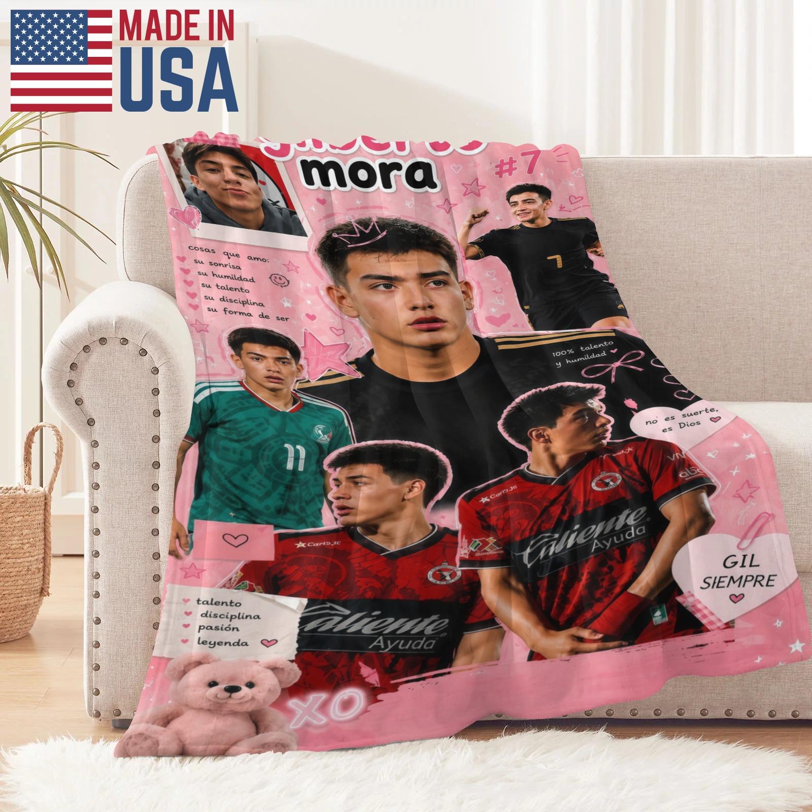 Gilberto Mora Soccer Soft Flannel Blanket for Mexico Football Fans, Player Photo Collage Throw with Mexican Soccer Star Art, Gilberto Mora Sports Blanket for Bedroom, Match Day Football Fan Throw for Couch and Game Rooms Decor