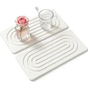 2 absorbent diatomite coasters, stone drying mat for kitchen countertops, quick-drying stone mat tray for bathroom and kitchen countertops, soap dish for placing hand sanitizer (white, 8.3" x 4")