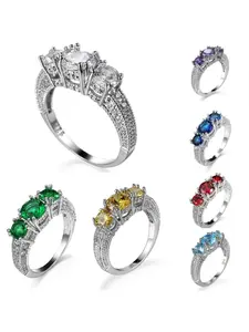 Fashion Three Stone Round Cut Zircon Ring for Women ,Wedding Engagement Jewelry