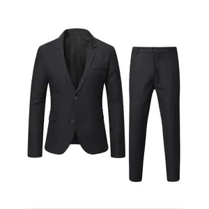 Men's Solid Lapel Long Sleeve Blazer & Pocket Pants Suit Set, Business Attire Clothes, Slim Business Formal Suit Set for Work Office, Menswear for All Seasons