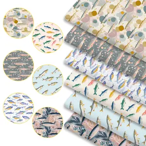 6pcs Morandi Blue Pink Fabric Bundles, 45cmx50cm (17.72x19.69in) Watercolor Ocean Fish Marine Life Pattern Fabric Squares for Quilting, Patchwork DIY Sewing Material for Bedding, Tablecloth, Bags, Headbands