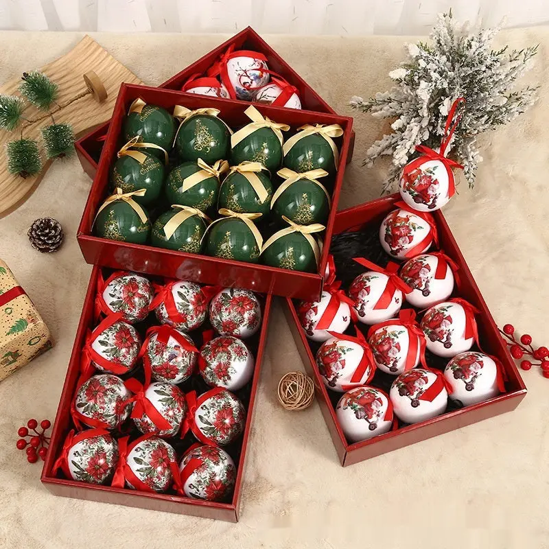 Printed Christmas Tree Theme Ornament Balls, Exquisite Festive Home Decor Set, Holiday Collectibles, 8Cm