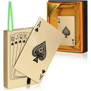 Non-hazardous lighter, Butane lighter, Jet Torch Lighter, Refillable Butane Gas Lighter (Requires Long Nozzle Butane Canister), Unique Card Slide Design, for Men, Gold