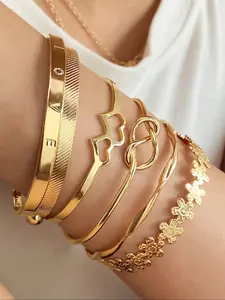 Vintage Knot & Flower Design Engraving Alloy Cuff Bangle Set (6pcs), Trendy Bangles, Fashion Jewelry for Party, Daily Clothing Decor, Trendy All-match & Exquisite Jewelry for Birthday Gift, Fashionable Bangle, Elegant Bangle, Bangles Bracelets