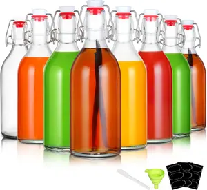 8 Pack Flip Top Glass Bottles 16oz Swing Top Bottle for  Brewing,2nd Fermentation,Kombucha,Kefir,Vanilla Extract,Juice,,Beverages,Soda,Oil,Vinegar,Limoncello, Bottle with Airtight