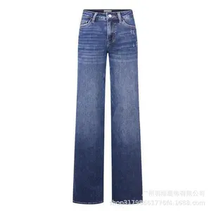 Straight Leg Jeans, Mom Jeans Mid-low Rise Baggy Jeans Stretchy Wide Leg for Women Distressed Pants Light Blue/Dark Blue Womenswear Bottom  Lady Basic Minimalist Comfortable Denim Tummy Control Curve Hugging Plus Size Reqular