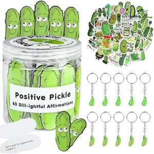 Emotional Supports Pickle Cards Jar, 60 Positive Pickle Gifts with 60 Stickers and 10 , Affirmation Cards for Women, Emotional Support Gifts for  Teen Girls Boys Birthday Present