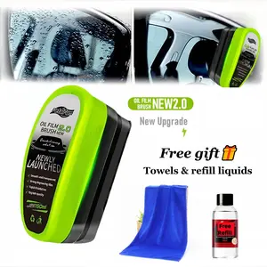 Car Windshield Oil Film Cleaning Brush Set with Towel & Refill Liquid (150ml), Dual-Sided Microfiber Glass Cleaning Tool
