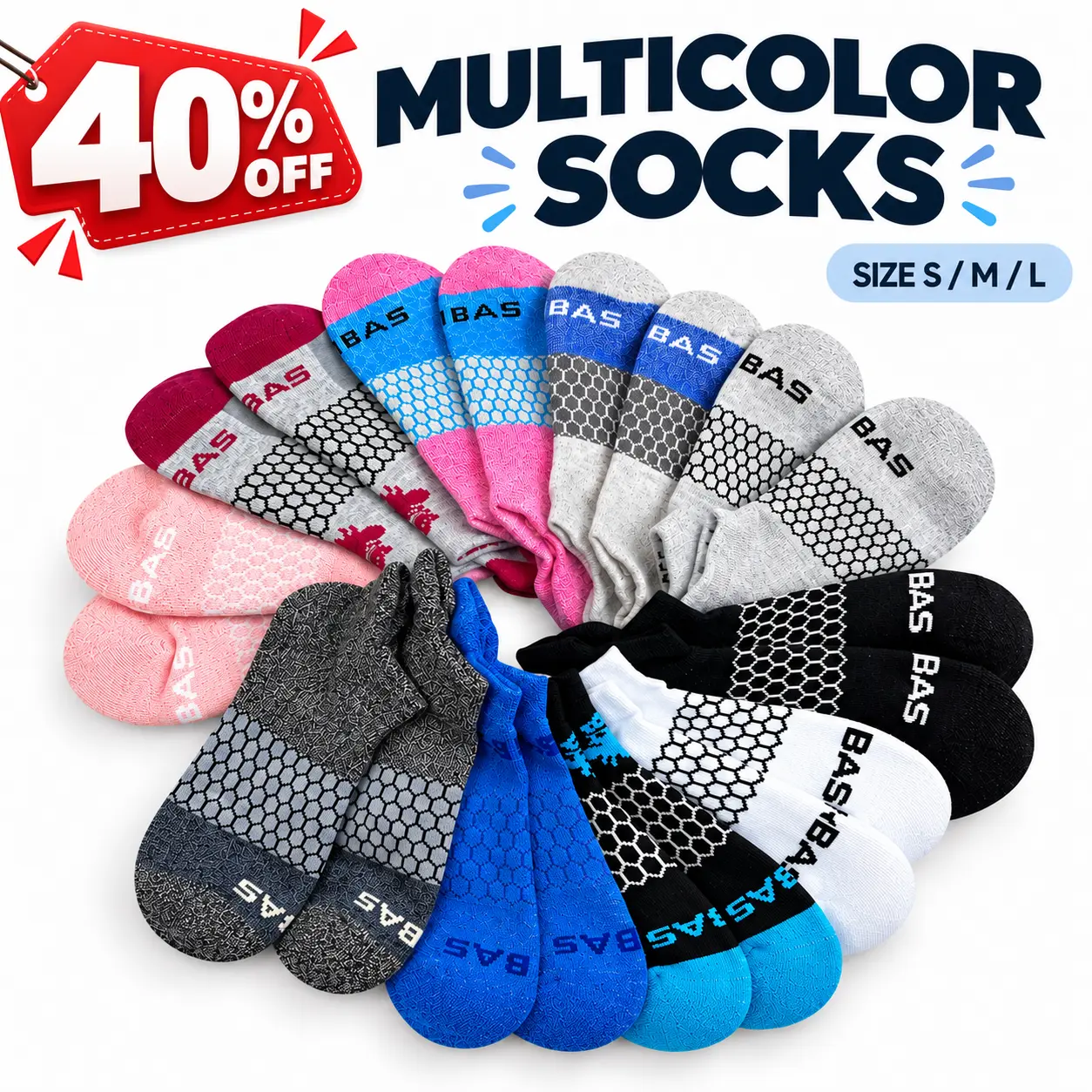 Women's 5-Pack Ankle BB Socks, Honeycomb Arch Support, Cushioned Footbed, Seamless Toe, Blister Tab, Multicolor Athletic Socks for Men, Sizes S/M/L, Comfortable for Running, Socks For Women