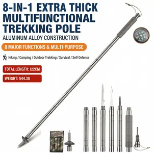 8-in-1 Tactical Trekking Stick - Retractable Folding Multi-Function, Compass, Tinder, Saw Blade, Screwdriver & Pliers - Premium Outdoor Survival Gear for Hiking. tactical  hiking  stick trek pole Travel Accessories Camping Supplies