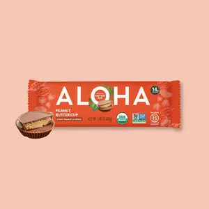 ALOHA Peanut Butter Cup Protein Bars - 12 Bars - Certified USDA Organic - 100% Plant-Based - 14g Of Protein - Only 3-5g of Real Sugar - Certified Vegan - Healthy Snack - No Sugar Alcohol Sweeteners Flavor