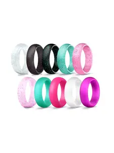 10 Pcs Set 5.7mm Silicone Rings for Women, Dainty Stacking Rings, Comfortable Low Allergy Jewelry, Ideal Gift for Sports Running, Casual Style