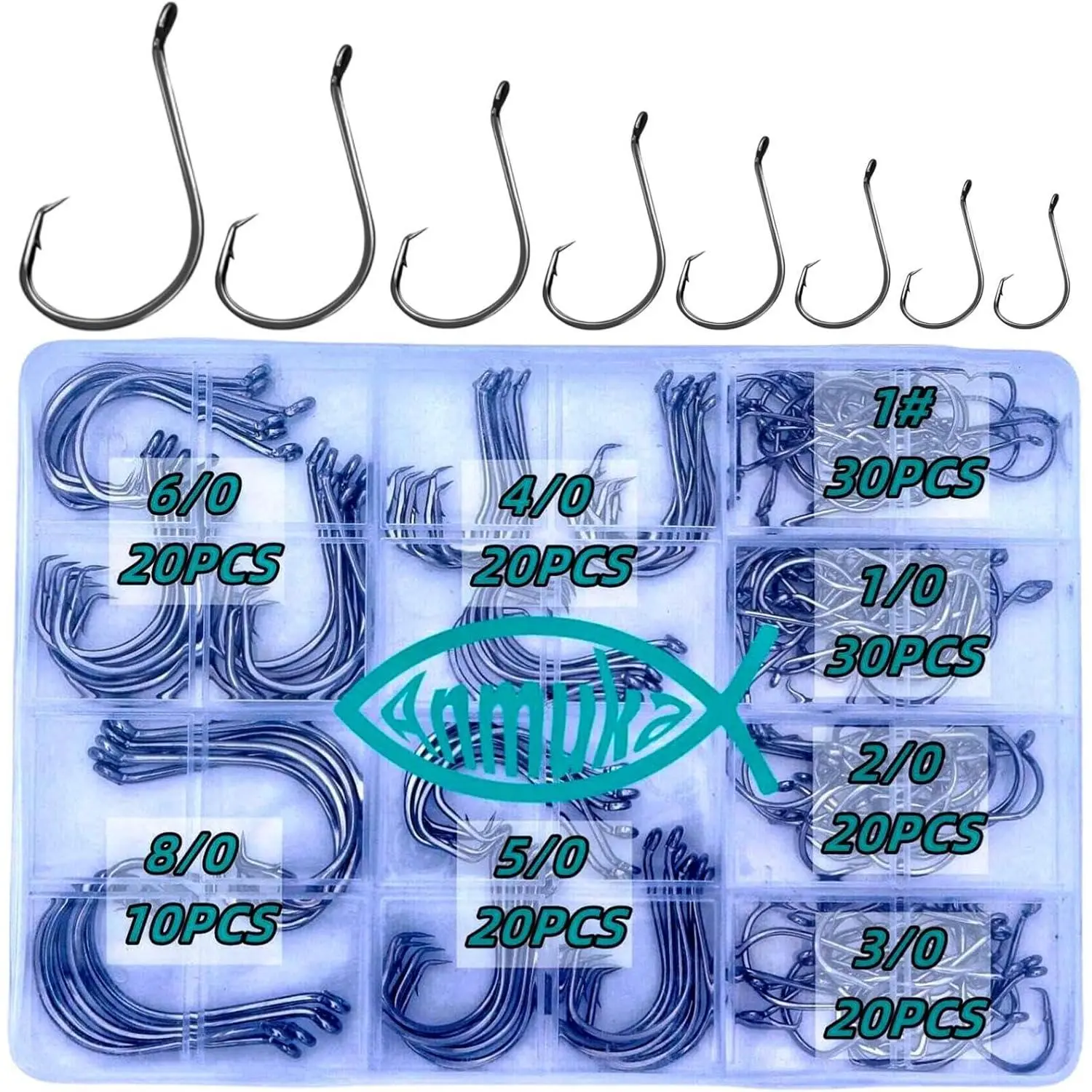 Circle Hooks Fishing Hooks 2X  170 count/Box|220PCS/Box Octopus Catfish Fish Bulk Fishing Hooks Set Saltwater Freshwater Gear Equipment#1 1/0 2/0 3/0 4/0 5/0 6/0 8/0 10/0