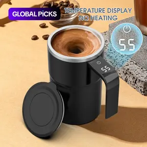 Intelligent Coffee Cup with Lid, 1/3 Counts Automatic Stirring Cup with Temperature Display, USB Rechargeable Stirring Cup for Coffee, Tea, Hot Chocolate, Gift