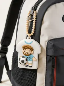 Soccer Player Jersey Keychain Football Star 3D Silicone Bag Charm, Cartoon Sports Style Squeeze Stress Relief Toy, Durable Beaded Chain Backpack Pendant Purse Accessory, For Boys Men Teens Kids, Soccer Fan Gift Birthday Party Favor, Summer Daily Accessory