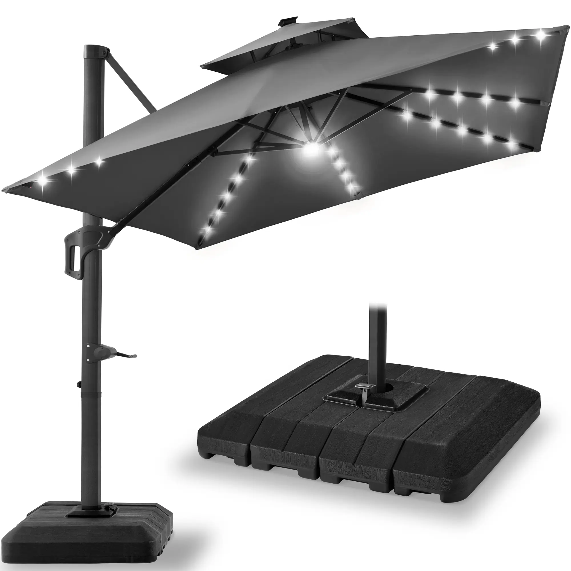 Best Choice Products 10x10ft 2-Tier Square Outdoor Solar LED Cantilever Patio Umbrella w/ Base Included Best Choice Products 10x10ft 2-Tier Square Outdoor Solar LED Cantilever Patio Umbrella w/ Base Included