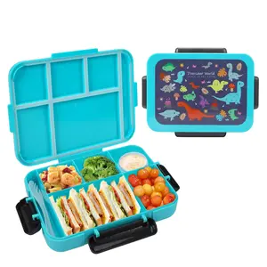 Kids Bento Box, 5 Compartments Leakproof Lunch Containers with Tableware & Sauce Box, Microwave & Dishwasher & Freezer Safe, BPA Free, 40OZ