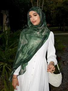 Women's Stylish Polyester Watercolor Scarf 80x180cm, Elegant Muslim Headscarf Hijab for Versatile Fashion & Modesty