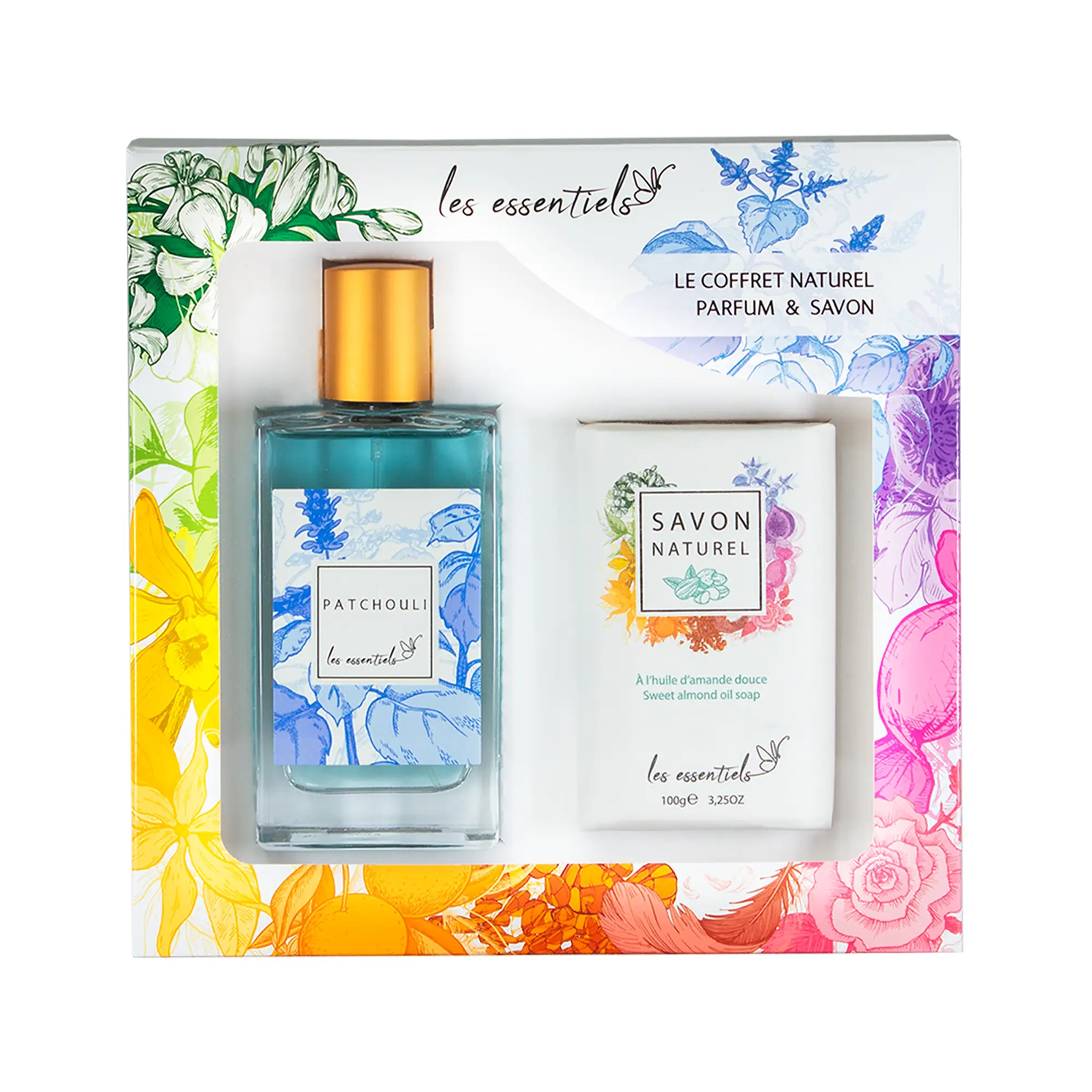 Les Essentiels Patchouli Perfume and Soap Gift Set - Amber Woody Fragrance - Perfume for Women and Men - EDP Spray and Natural Soap - 2 pc