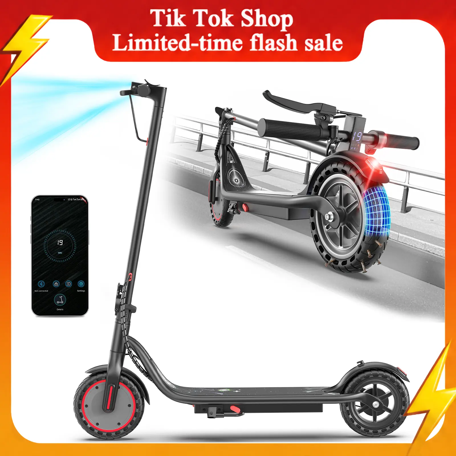 LP30 Electric Folding Scooter - 19MPH, 350W Motor, 36V 5.2Ah Battery, 3 Speed Modes, Smart App Control, Fuel-Efficient, Portable Lightweight Foldable Scooter for Adult Commuting & Teen School Rides