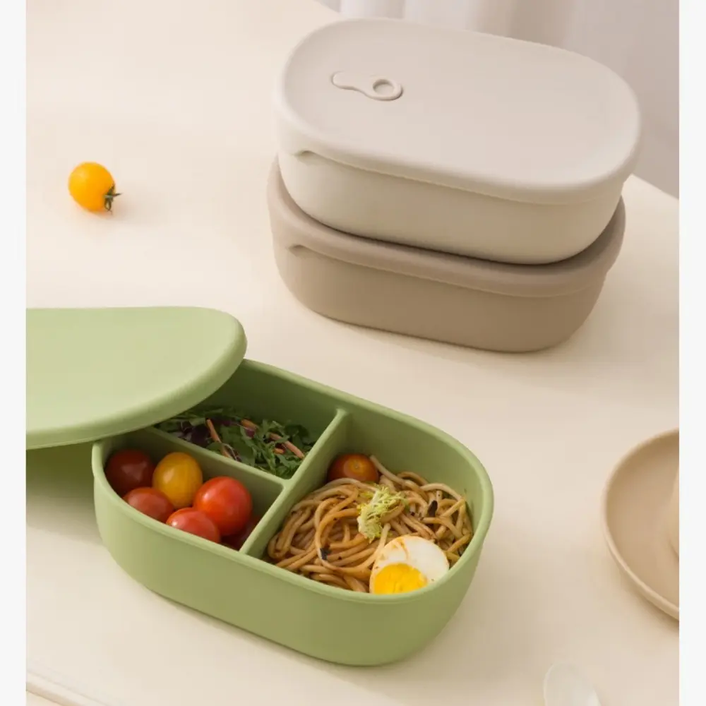 Silicone food storage containers, pre-meal preparation containers, microwave exhaust heating, easy to clean, solid color, 1000ml, Airtight Lids