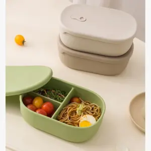 Silicone food storage containers, pre-meal preparation containers, microwave exhaust heating, easy to clean, solid color, 1000ml, Airtight Lids