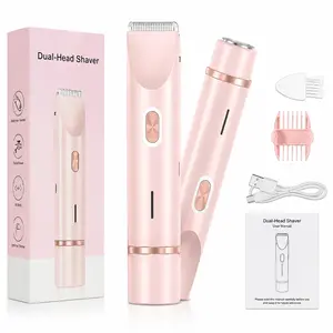 2-in-1 Bikini Trimmer for Women, Dual-Head Body & Facial Hair Shaver, Rechargeable Cordless Groomer with Comb Guide