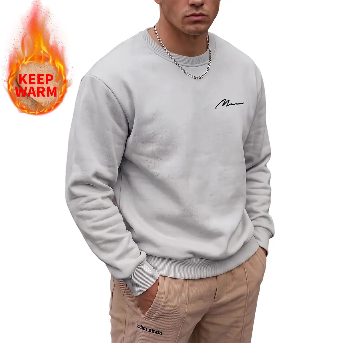 【JOGWAVE】Ultra Warm Men’s Fleece-Lined Sweatshirt | Thickened polyester fiber crewneck pullover with ultra-soft plush lining, thermal long sleeves suitable for extreme cold | Comfortable for winter, casual everyday wear
