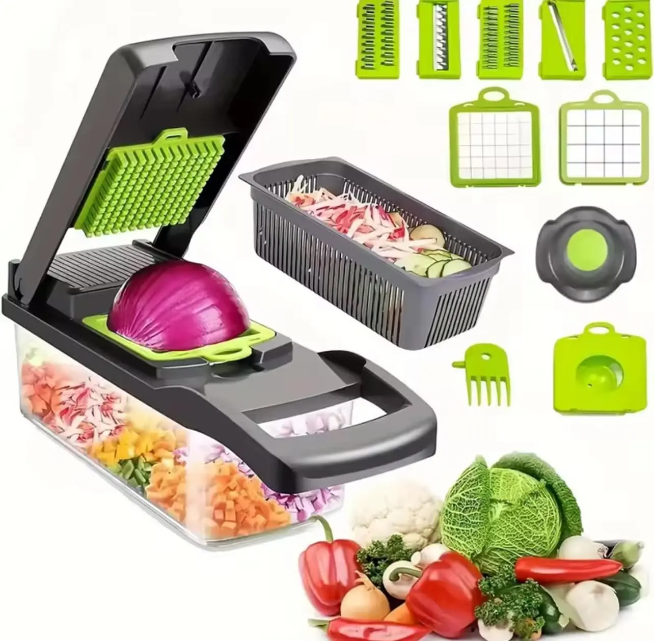 16-in-1 Plastic & Steel Veggie Chopper & Dicer | Kitchen Cutter Machine for Fast Meal Prep, Efficient Kitchen Utensil Hack,kitchen supplies