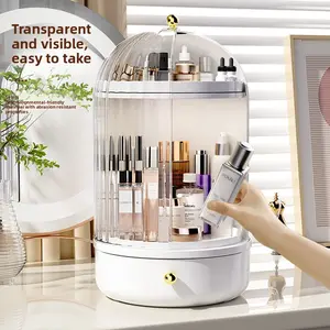 360° Rotating Cosmetic Storage Box, Dustproof Transparent Desktop Organizer, Large Capacity Vanity Shelf for Dorm & Home Use