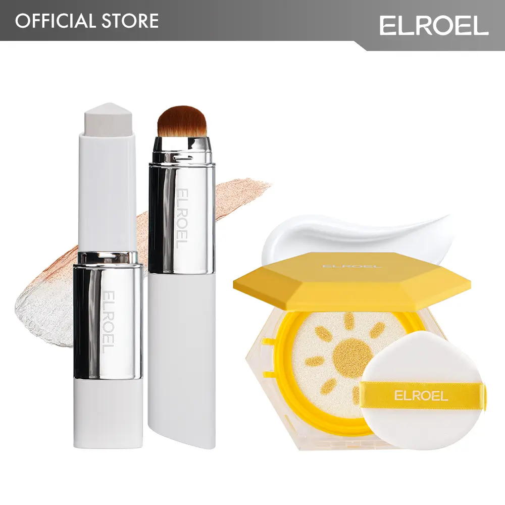 [ELROEL Best Selling Set] Blanc Cover Cream Stick Foundation (0.04 oz) + Pang Pang Sun Cushion Plus SPF50+ PA++++ Makeup Concealer Cosmetic
