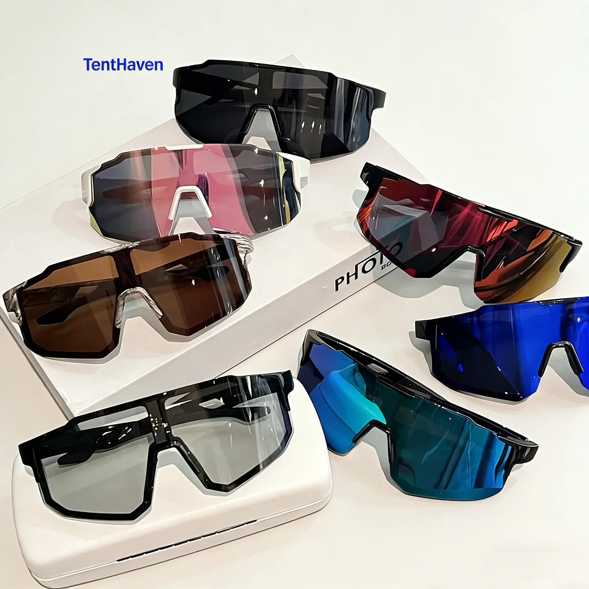 Riding Glasses 7-Pair Set, Unisex Large Frame Shield Sunglasses with Tinted Lenses for a Slimming Look, Windproof & UV Protective Biking Accessories, Bike Accessories