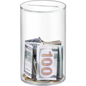 Clear Acrylic Piggy Bank, Cylindrical Piggy Bank For Home Decor, Money Jar Room Decor, Summer Unopenable Acrylic Saving Jar, Home Ornaments Tin