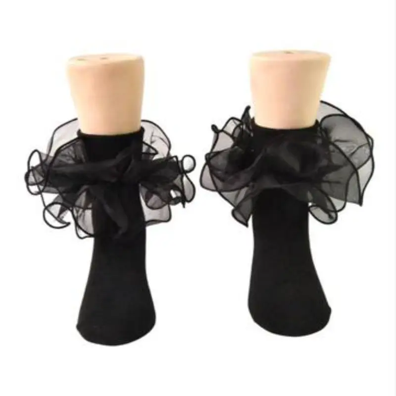 Ruffled Socks, Girl's Folded Ruffle Decorative Socks, Dance Socks, Princess Socks, Fashionable Anklet Socks for Kids, Ankle Solid Socks, Knit Ankle Socks