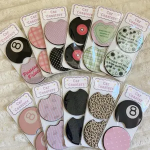 Cute Absorbent Car Coasters Mix and Match Set of 2 | 27 Designs Premium Neoprene 2.75 in Diameter Car Accessories Gift Set for Cup Holders