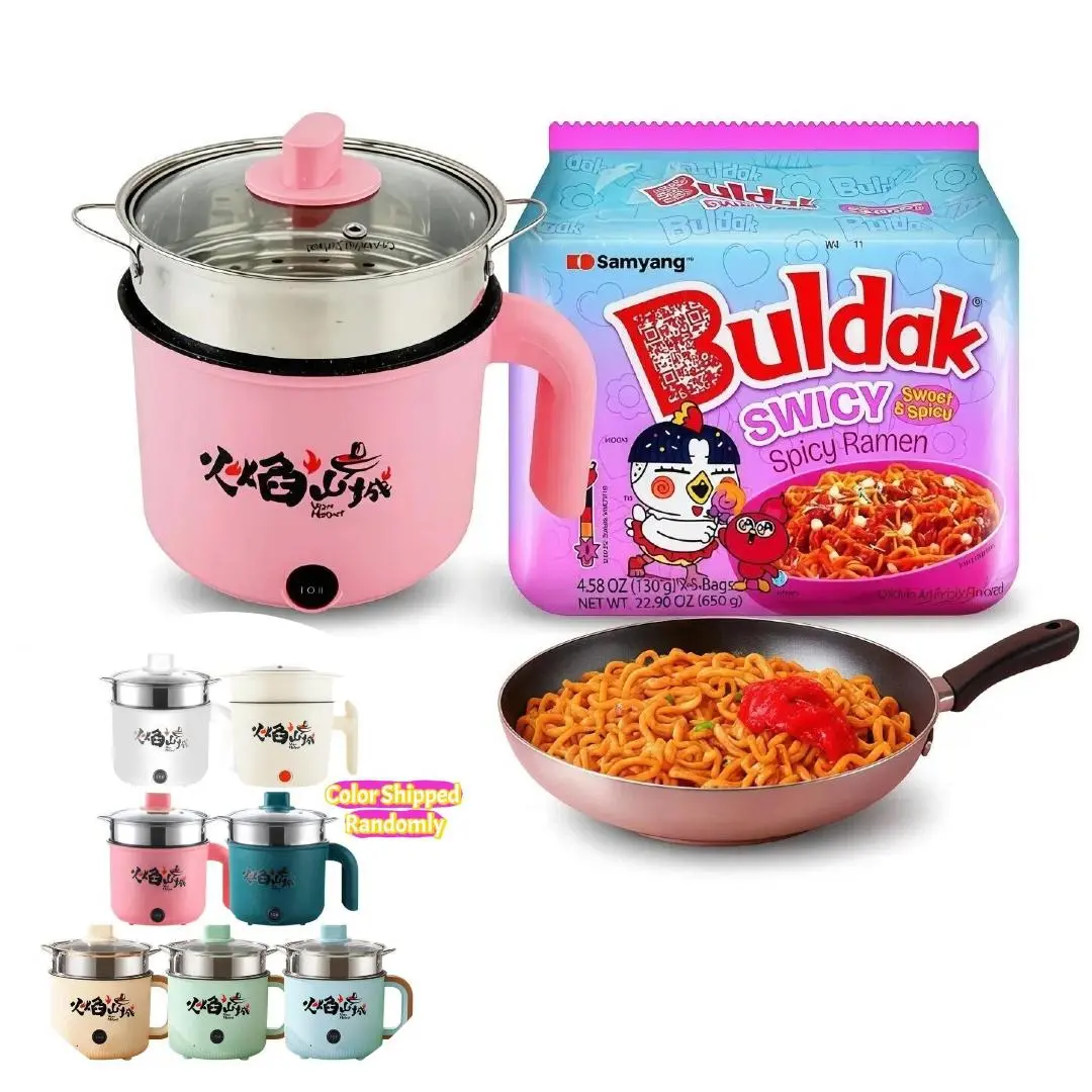 Swicy Buldak Noodles - Sweet & Spicy Hot Chicken Flavor Ramen with Cooking Pot （Radom Color）Instant Ramen Noodles