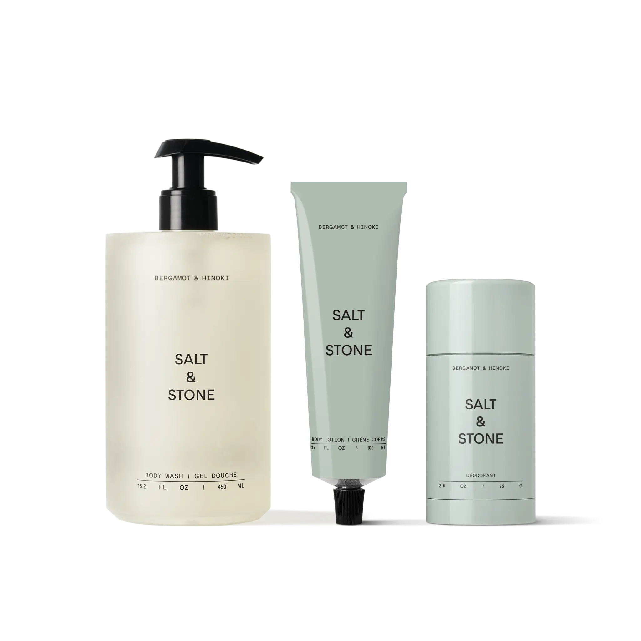 Salt & Stone Bergamot and Hinoki Set - Complete Body Care Set With Body Wash, Lotion, And Deodorant For Men And Women, Unisex Body Care Set Body Care Pack Essential Skin Set
